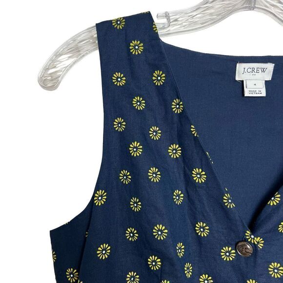 J.Crew Floral Navy V-neck Button-front Dress in Linen Blend Size 4 - Picture 5 of 12